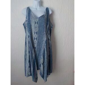 Cato Women 16 Blue Sheath Dress with Asymmetric Hem Sleeveless Cotton Rayon Boho